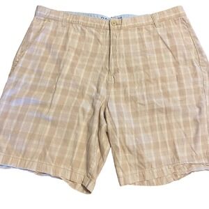 VTG Flat Front 100% Cotton Plaid Golf Casual Shorts Khaki Tan White 40 Neutral